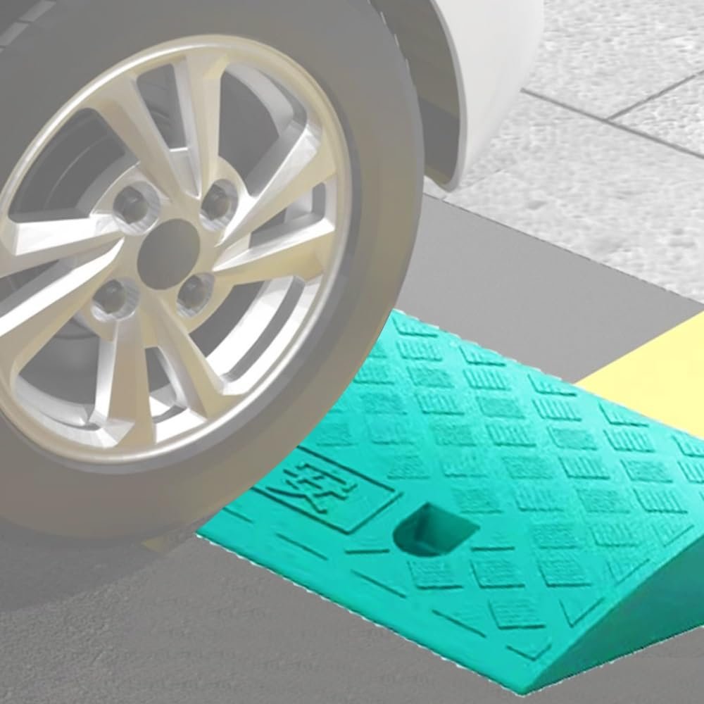 OUKEJNM 1.6" 3" 5" Rise Threshold Ramp, Wheelchair Ramp for Home Steps, Driveway Curb Ramps, Rubber Entry Ramp, 1.2"-4" 550Lbs/ 4.3"-7.5" 2204Lbs Load Capacity(Green,2.4" Rise/6cm)