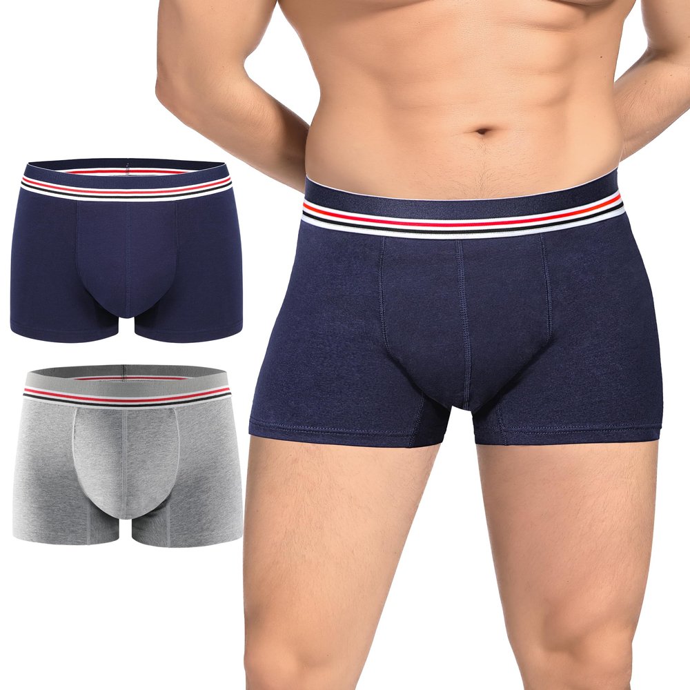 Carer Washable Men's Incontinence Underwear Reusable Leak Proof Boxer Briefs with Front Absorbency Area Waterproof for Light Bladder Leakage Protection Cotton 2 Pack (Blue/Gray, X-Large)