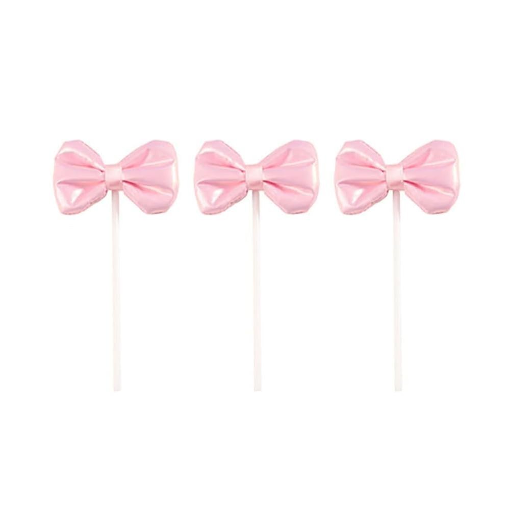10PCS Pink Bowknot Cupcake Toppers Bow Cake Picks Cake Dessert Tops Decoration for Birthday Baby Shower Party Cake Decorations Supplies