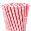 100Pcs Christmas Straws Pink Xmas Tree Santa Paper Straws Xmas Winter Holiday Disposable Drinking Straws for Beverages Cocktail Decorations view 1