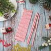 100Pcs Christmas Straws Pink Xmas Tree Santa Paper Straws Xmas Winter Holiday Disposable Drinking Straws for Beverages Cocktail Decorations view 3