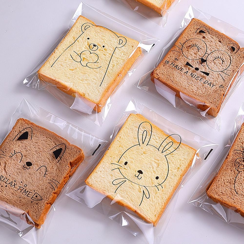 100 Pcs Cookie Packaging Bags, Animal PrintingSliced Bread, Donut Packaging, Transparent Self-sealing Cellophane, OPP Packaging Bags, Gift Pack (5.97.1 inches 3 kinds of small animals)