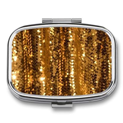 Gold Sequin Sparkle Pill Box Cute Square Pill Case Portable Medicine Tablet Vitamin Holder Organizer for Purse Pocket