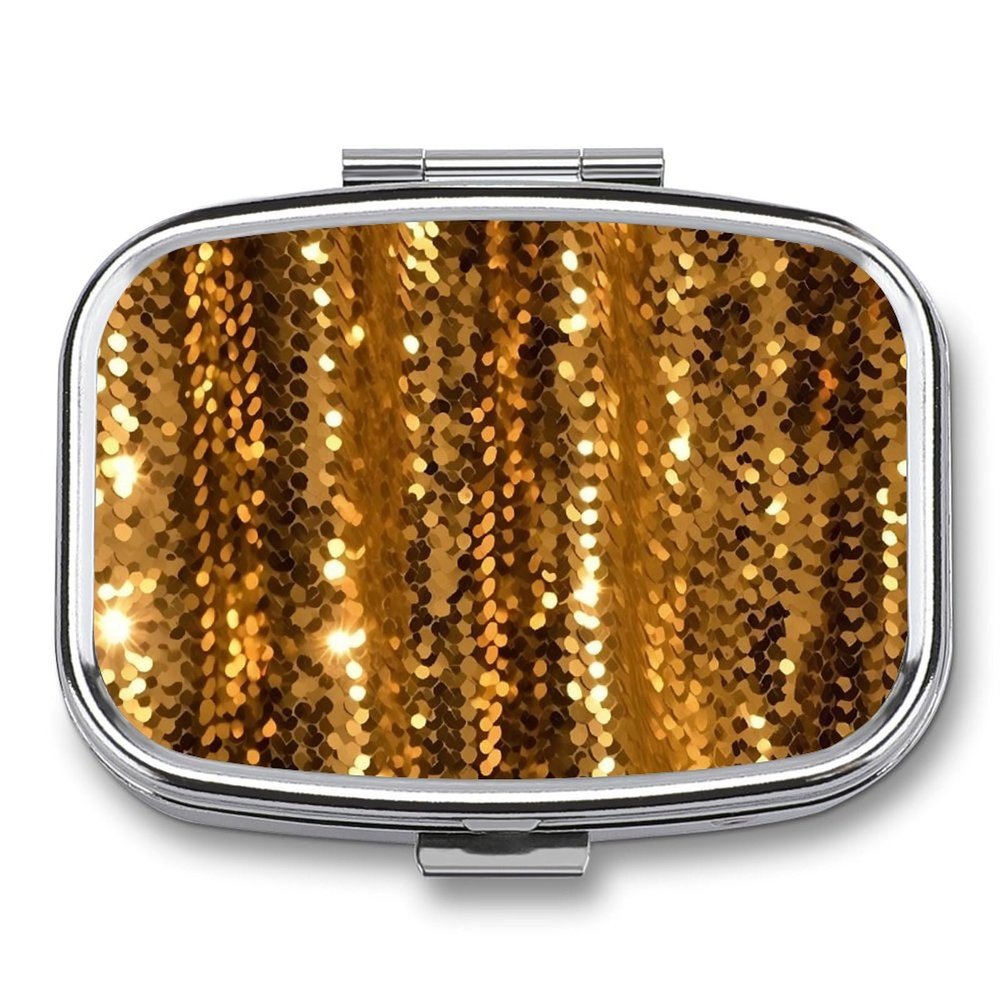 Gold Sequin Sparkle Pill Box Cute Square Pill Case Portable Medicine Tablet Vitamin Holder Organizer for Purse Pocket