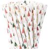 100Pcs Christmas Straws Boho Xmas Tree Paper Straws Boho Forest Disposable Drinking Straws for Xmas Winter Holiday Beverages Cocktail Decorations view 1