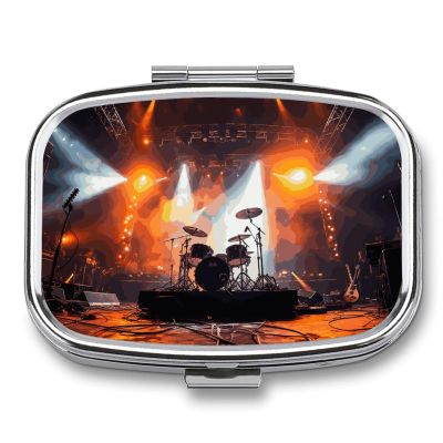 Rock Concert Stage Square Pill Box Travel Portable Pill Case 2 Compartment Medicine Metal Tablet Vitamin Holder Organizer for Purse Pocket