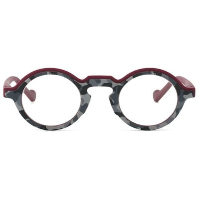 KOOSUFA Round Camouflage Glasses Blue Light Blocking Womens Mens Spring Hinge Stylish Decorative Glasses for Computer Working Gaming, 1x Wine red