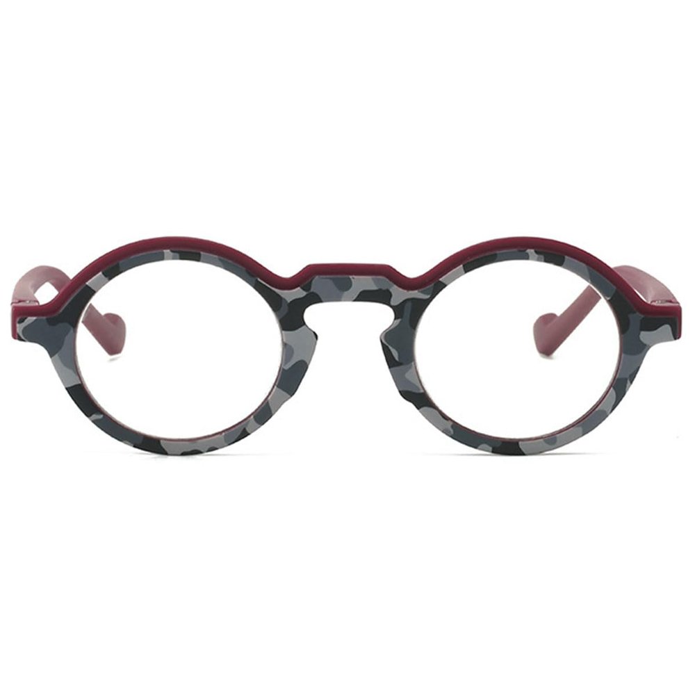 KOOSUFA Round Camouflage Glasses Blue Light Blocking Womens Mens Spring Hinge Stylish Decorative Glasses for Computer Working Gaming, 1x Wine red