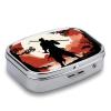 Samurai Square Pill Box Travel Portable Pill Case 2 Compartment Medicine Metal Tablet Vitamin Holder Organizer for Purse Pocket view 3