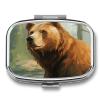 Brown Bear Water and Trees Square Pill Box Travel Portable Pill Case 2 Compartment Medicine Metal Tablet Vitamin Holder Organizer for Purse Pocket view 1