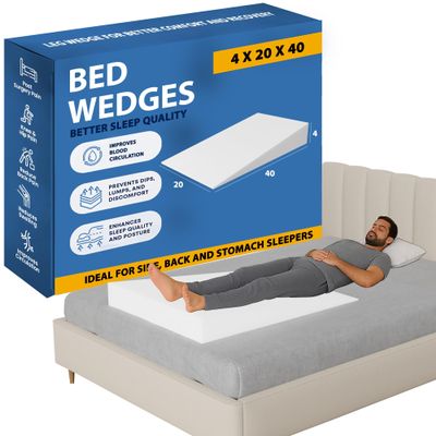Greaton, Extra Wide Bed Wedge Pillow | Body Support Sponge | Tringle Incline Cushion to Elevate Upper Body | Good for Neck Pain, Snoring, Acid Reflux, 40x 20x 4, White
