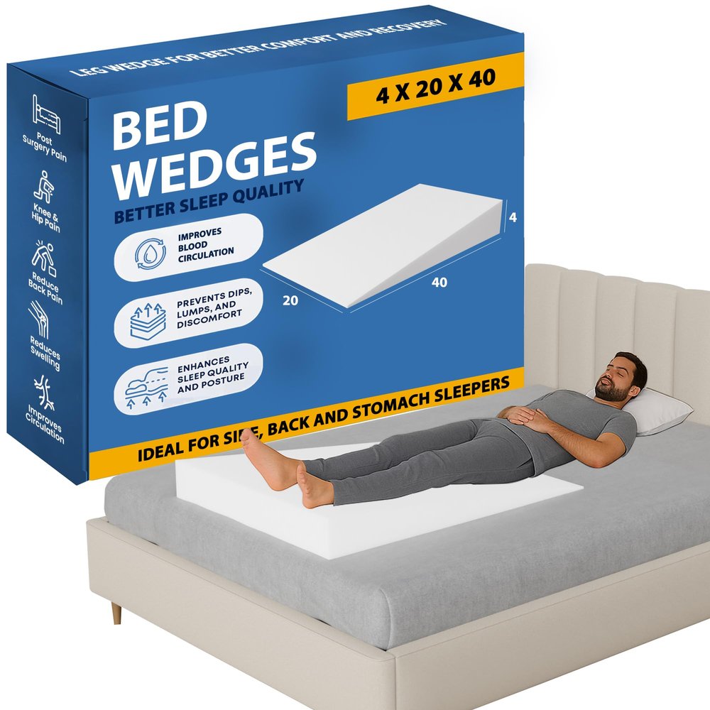 Greaton, Extra Wide Bed Wedge Pillow | Body Support Sponge | Tringle Incline Cushion to Elevate Upper Body | Good for Neck Pain, Snoring, Acid Reflux, 40x 20x 4, White