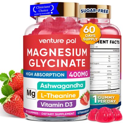 60 Day Supply Magnesium Glycinate 400mg Gummies with Ashwagandha, L-Theanine, CoQ10, Vitamin D3 & B6, Sugar Free Magnesium Gummies for Adults & Kids, Stress Relief, Sleep & Calm, Vegan, Gluten Free