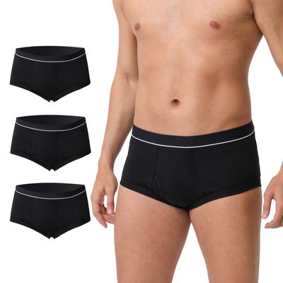 ShieldEase Washable Incontinence Underwear for Men - Cotton Leakproof Briefs with Fly, Front & Rear Urinary Leak Proof Panties, 150ml Absorbency (3 Pack, Black, L)