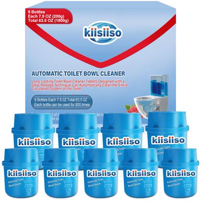 KIISIISO Toilet Bowl Cleaners-9 Bottles, Blue Toilet Bowl Cleaner Tablets in Bottles with Sustained-Release Technology, Upgraded Automatic Cleaning Solution Prevent Stain Build Up, 63.5 oz