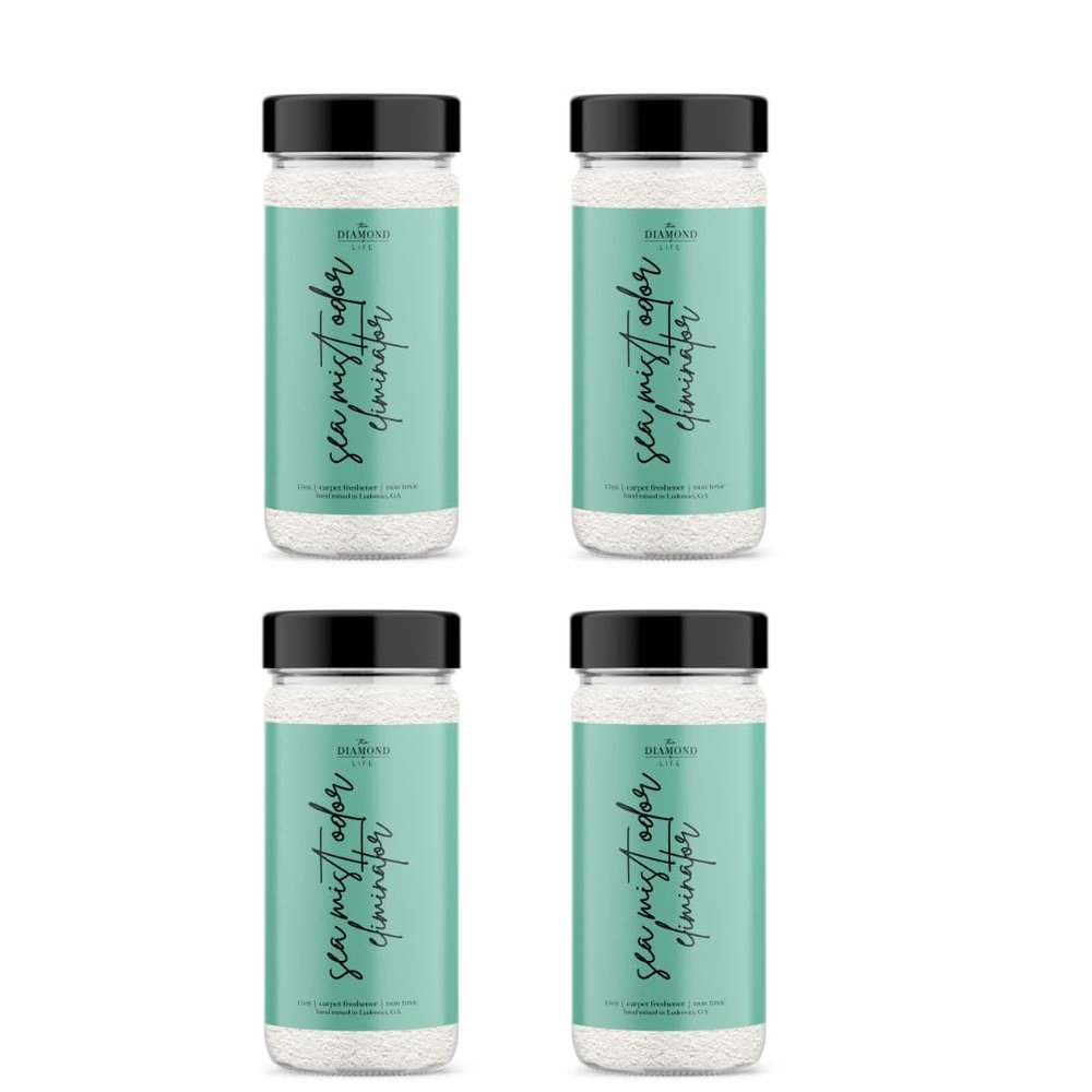The Diamond Life Home "Sea Mist" Cotton Blossom & Linen Natural Carpet Powder For Vacuuming, Mattress & Upholstery Freshener, Cat Litte/Dog Bed Odor Eliminator For Homes With Kids & Pets(Pack Of 4)