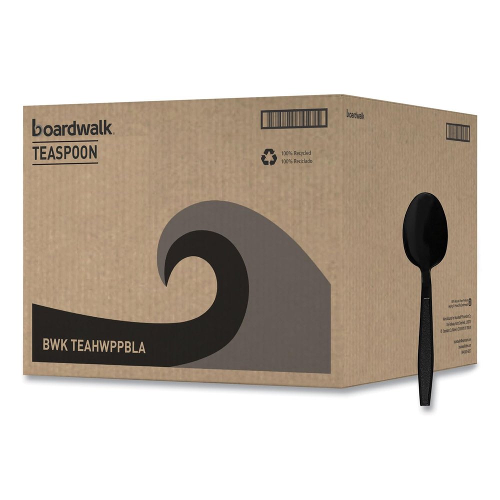 Boardwalk Heavyweight Polypropylene Cutlery, Teaspoon, Black, 1000/Carton