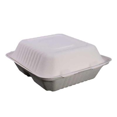 KITCH24/7 White Compostable 3 Compartment Molded Fiber Hinged Container, 8 x 8 inch - 200 per case