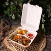 KITCH24/7 White Compostable 3 Compartment Molded Fiber Hinged Container, 8 x 8 inch - 200 per case view 3