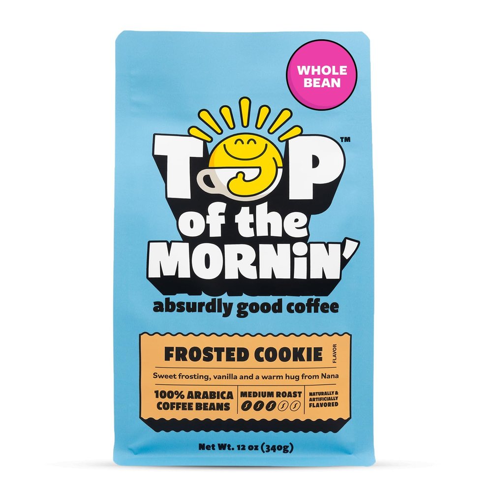 Top of the Mornin Whole Bean Coffee by JackSepticEye, Ethically Sourced Specialty Grade Coffee with hints of Cinnamon Graham, Nuts and Creme (12 Ounce, Frosted Cookie)