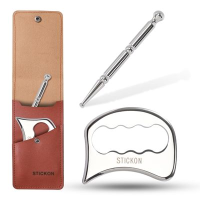 STICKON 2 in 1 Stainless Steel Gua Sha, Acupressure Pen, Physical Therapy Tools, Massage Scraper, IASTM Tools, Trigger Point Massage Tool Relief Pain Tools for Full Body(STICKON-60)