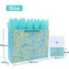 16.5 Extra Large Rose Green Gift Bag Set with Handles, Greeting Card, Tissue Papers and Stickers for Women Girls for Birthday, Mothers Day, Wedding, Valentine's Day, Foil Traced Flowers Design, 1 Pcs view 2