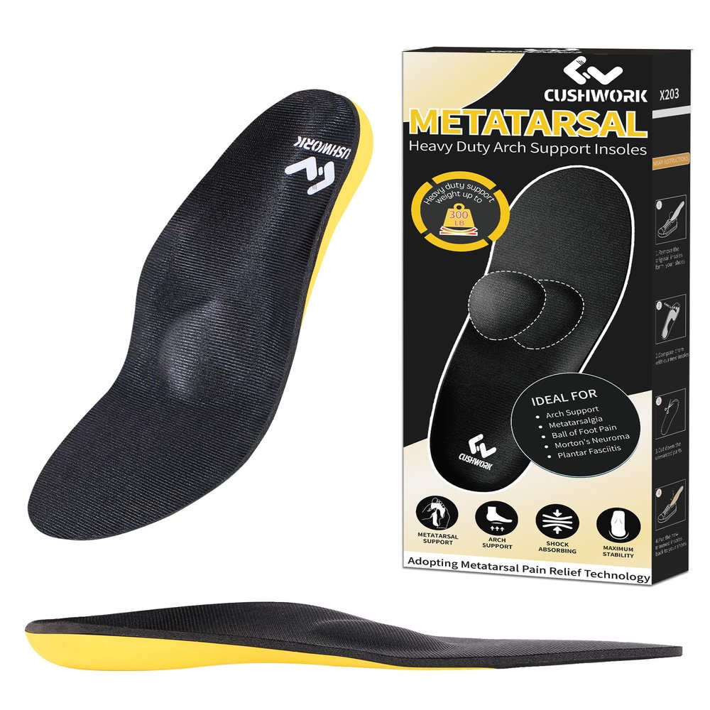 Cushwork Metatarsalgia and Morton's Neuroma Insoles for Ball of Foot Pain, Plantar Fasciitis, Metatarsal Pain Relief, All Day Comfort Arch Support Orthotic Shoe Inserts for Men Women-K