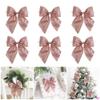 AIMUDI Rose Gold Glitter Wired Ribbon Bows with Twist Tie 5.5" Premade Metallic Christmas Bows for Gift Wrapping, Wreath, Garland, Holiday Crafts Party Home Outdoor Christmas Tree Decorations, 12 PCs view 1