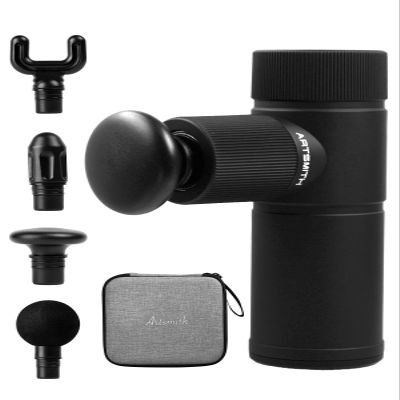 ARTSMITH Portable Deep Tissue Massage Gun - Ultra-Compact. Quiet Handheld Muscle Relaxer. 4 Speeds. 5 Heads. Carrying Case. Ideal for Athletes & Home Use. Relieves Muscle Soreness & Stiffness