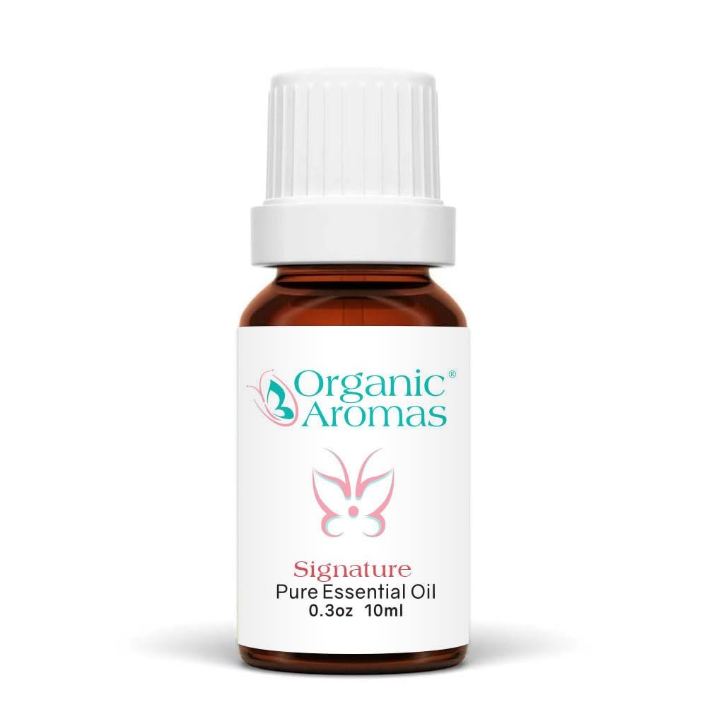 Signature Pure Essential Oil Blend by Organic Aromas, 0.3 oz, 10ml, Elemi, Clary Sage, Cajeput, Moroccan Chamomile, Bergamot Essential Oils