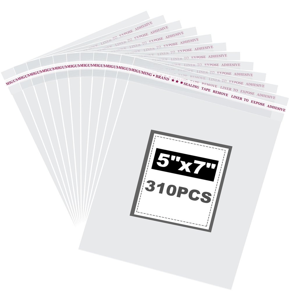 310 Pcs Cellophane Bags 5x7 Inch, Clear Cookie Bags,Self Adhesive,Self-Sealing,Plastic Wrappers bags for Bakery, Treats Packaging,Candle, Soap and Gifts