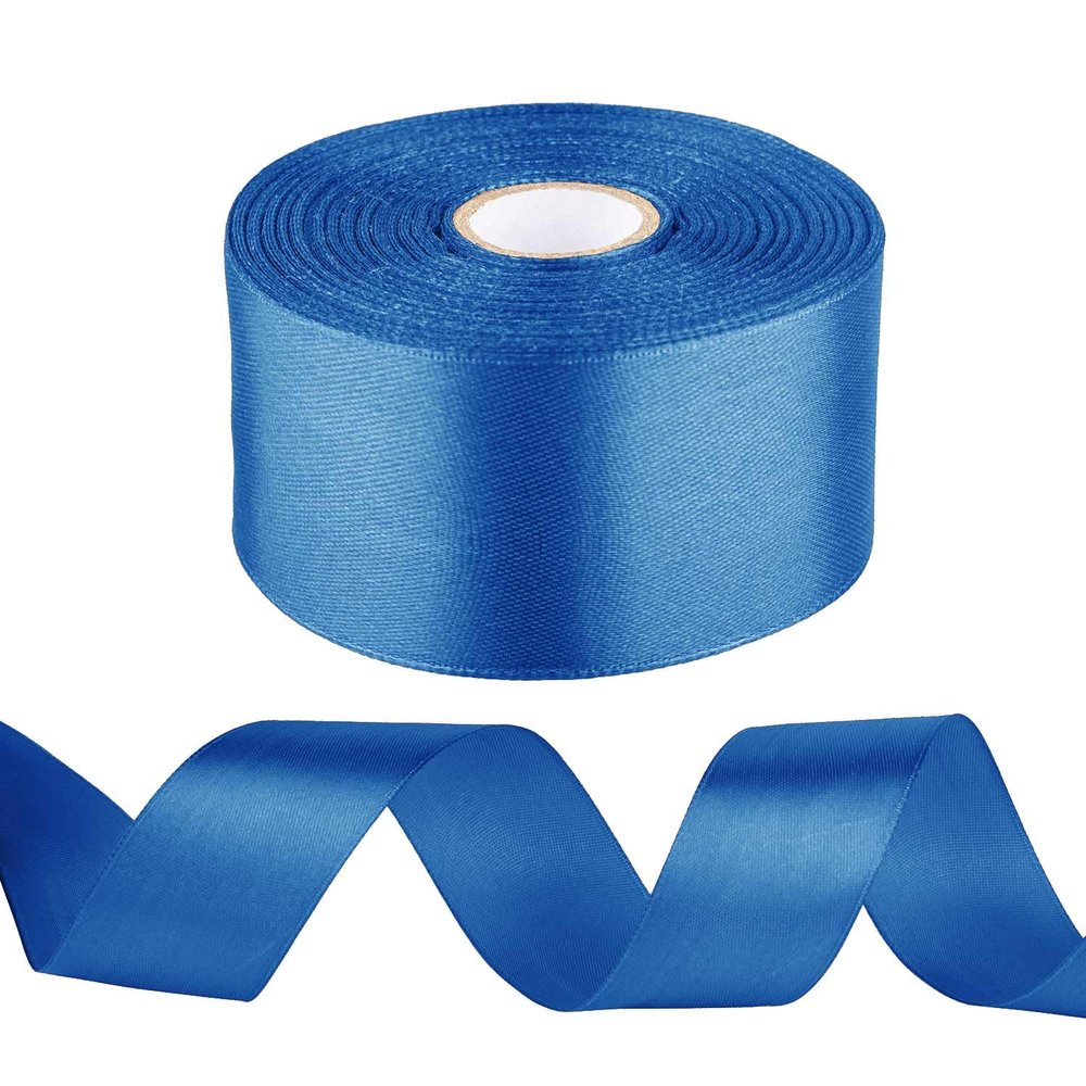 1-1/2 inch Blue Ribbon for Gift Wrapping, Satin Fabric Ribbon for Crafts, Christmas Tree, Valentines, Bows Bouquet, Floral, Hair Birthday Decoration 25 Yards