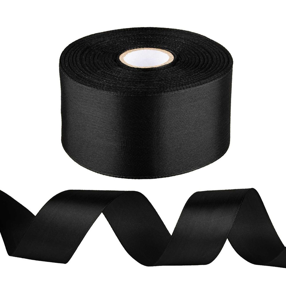 1-1/2 inch Black Ribbon for Gift Wrapping, Satin Fabric Ribbon for Crafts, Christmas Tree, Valentines, Bows Bouquet, Floral, Hair Birthday Decoration 25 Yards
