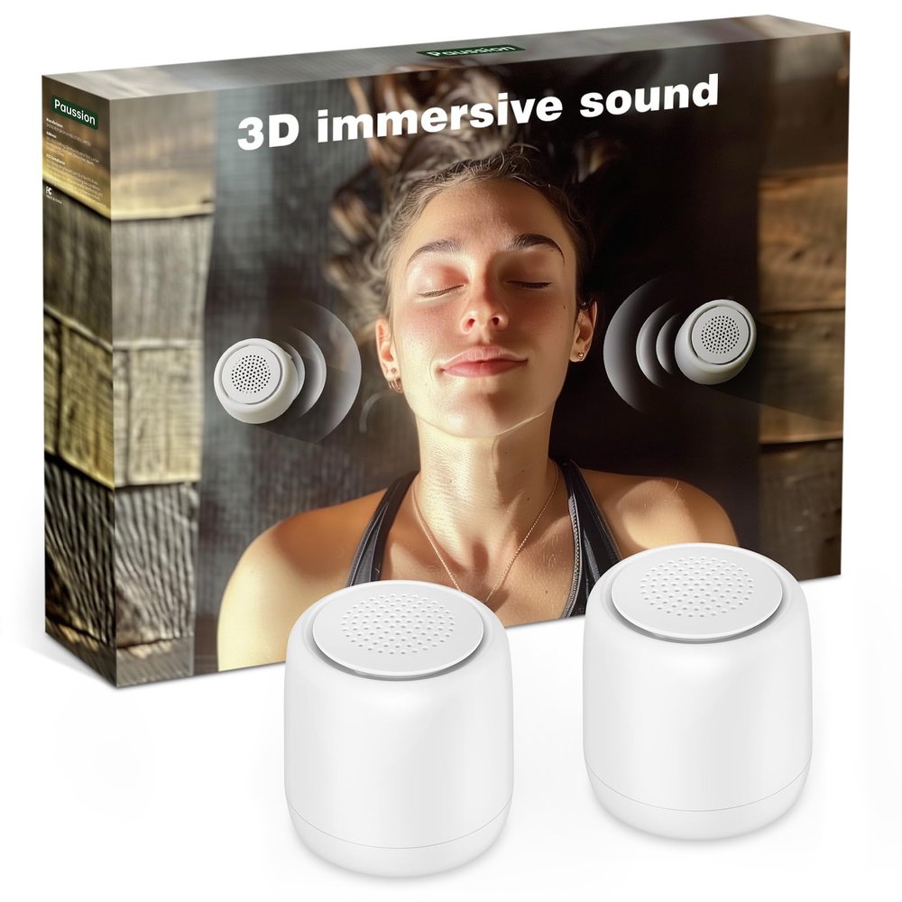 2-Pack Sync Stereo, Paussion Portable Mini Noise White Sleep Sound Machine for Adults Kids Baby 25 Soothing Songs, Auto Timer, Perfect for Travel, Home, Office Privacy