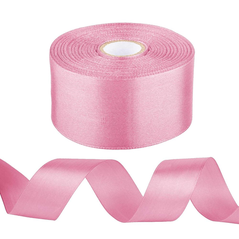 1-1/2 inch Pink Ribbon for Gift Wrapping, Satin Fabric Ribbon for Crafts, Christmas Tree, Valentines, Bows Bouquet, Floral, Hair Birthday Decoration 25 Yards