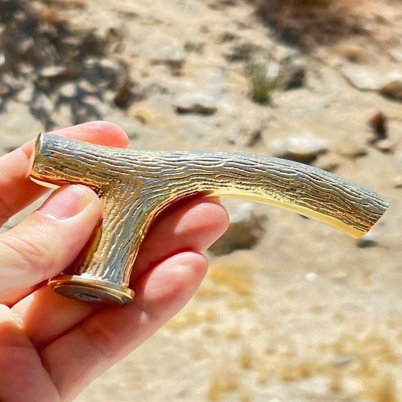 Walking Stick Handle Brass Cane Tip for Men and Women Handmade Design Gift (Branch Shaped Handle)