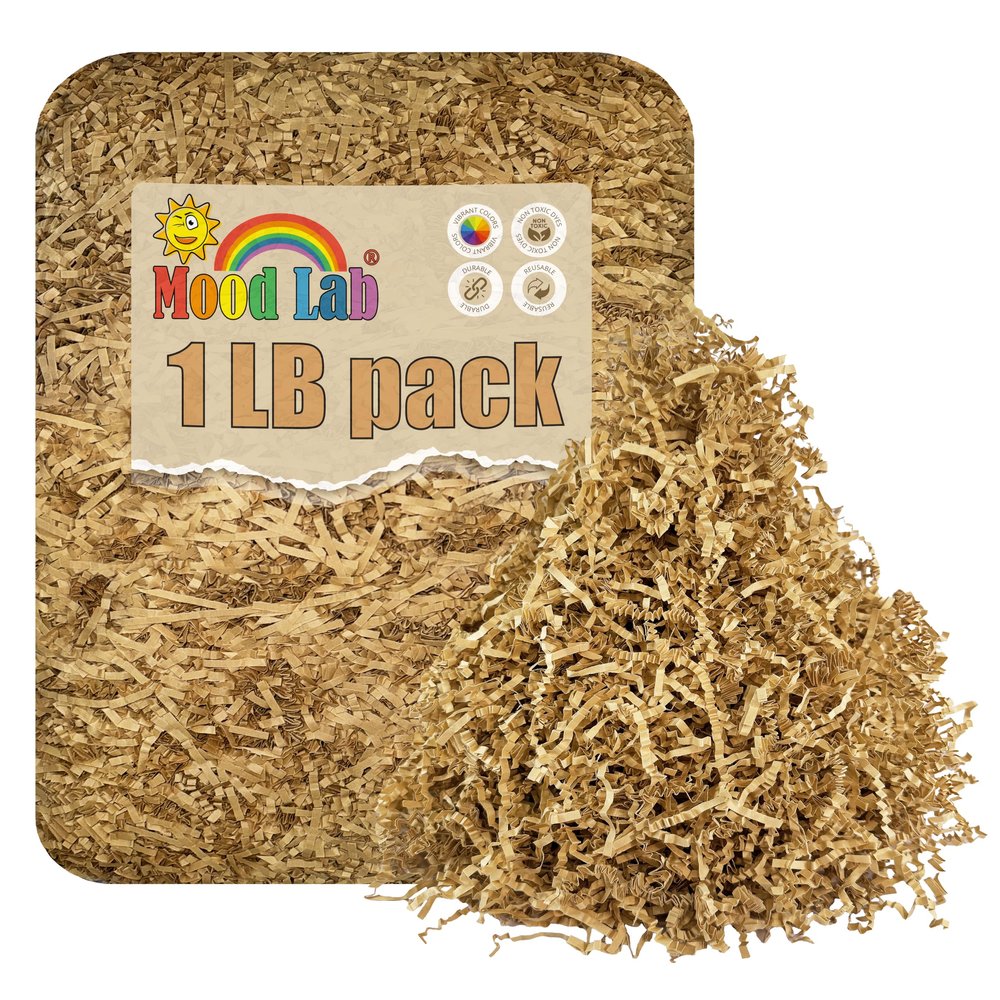 Mood Lab Crinkle Cut Paper Shred Filler - 1 LB Brown - Shredded Cut Paper for Basket Filling and Gift Box Kraft Wrapping Paper