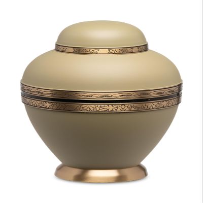 Adult Brass Urn for Human Ashes - Matte Moss Green Brass Black - Phoenix Memorials Island Breeze Caribbean Urns - Etched Band - Memorial, Funeral, Burial, Cemetery, or Home Decorative Urn