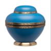 Adult Brass Urn for Human Ashes - Matte Blue Brass Black - Phoenix Memorials Island Breeze Caribbean Urns - Etched Band - Memorial, Funeral, Burial, Cemetery, or Home Decorative Urn view 1