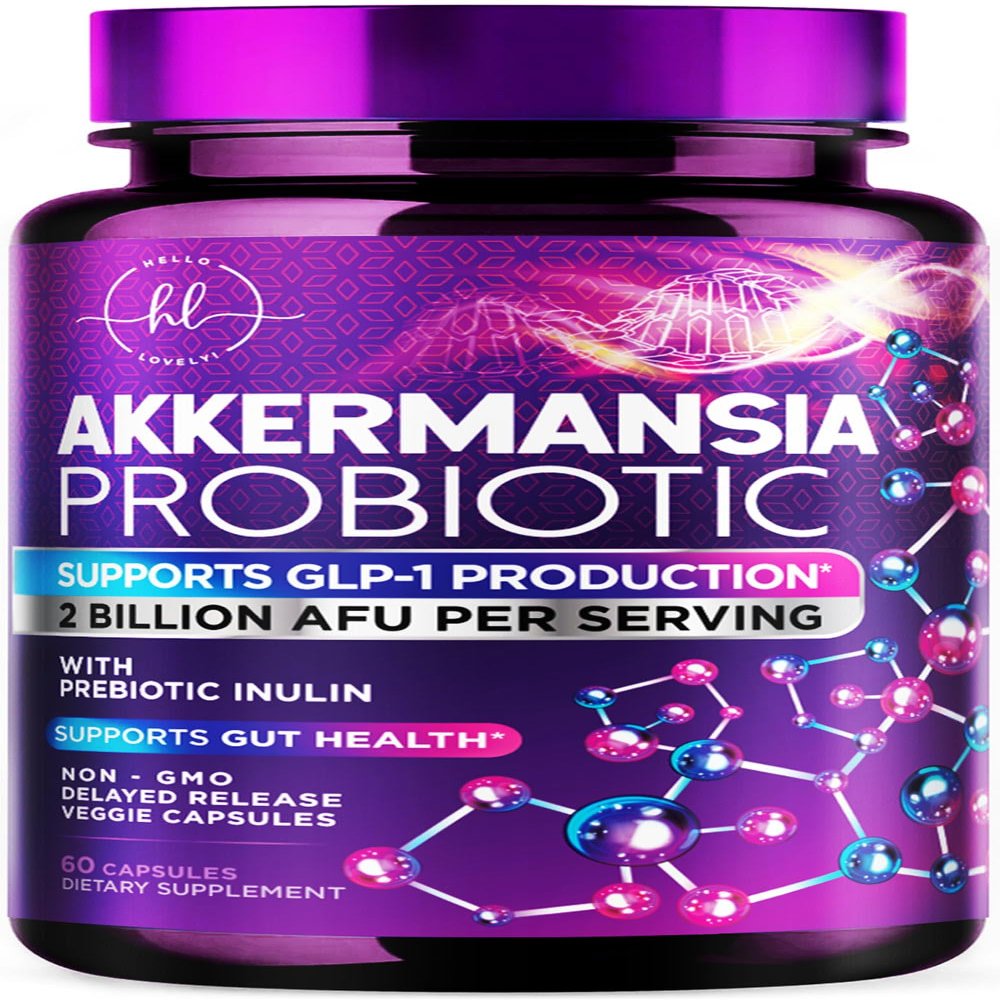 Akkermansia Probiotic 2 Billion AFU - Best Strain for GLP-1 Production Support - with Prebiotic Fiber for Natural Digestive & Gut Health for Women & Men - Non-GMO & Bottled in USA - 60 Capsules