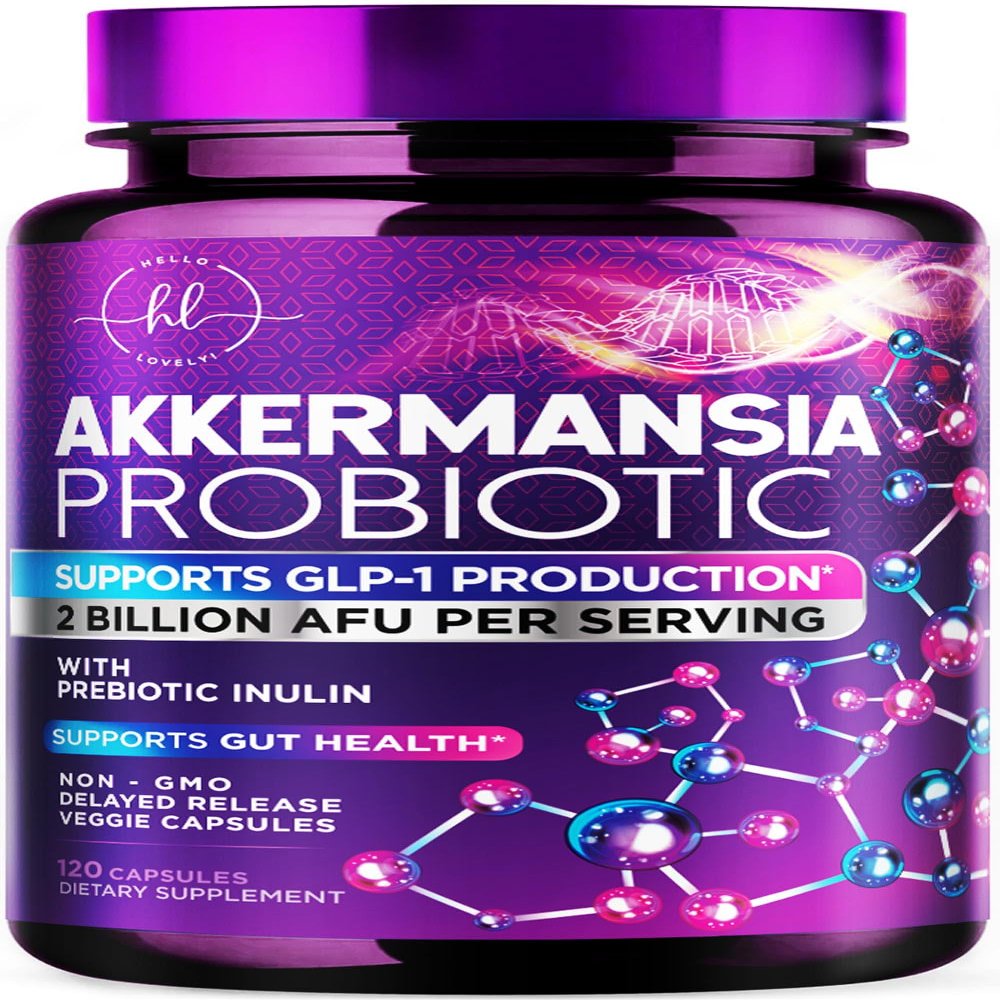 Akkermansia Probiotic 2 Billion AFU - Best Strain for GLP-1 Production Support - with Prebiotic Fiber for Natural Digestive & Gut Health for Women & Men - Non-GMO & Bottled in USA - 120 Capsules