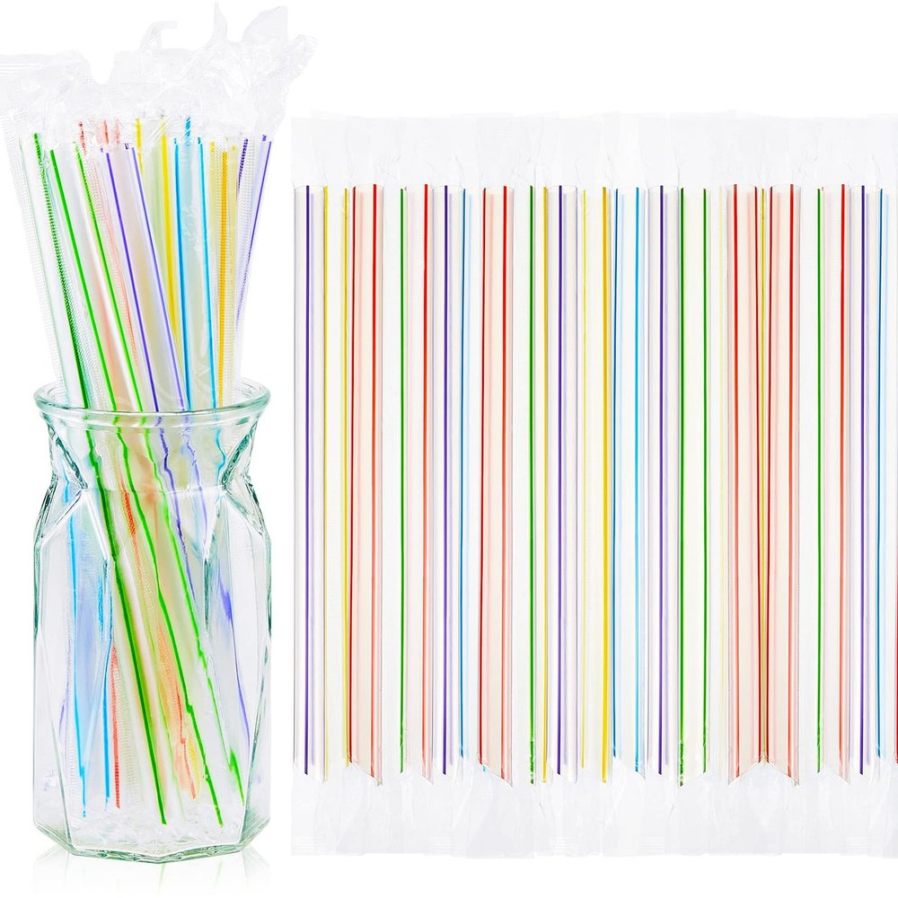 Disposable Bubble tea/Boba tea/Smoothies/Juice/Tapioca Pearls clear & striped plastic straws, Case of 2000
