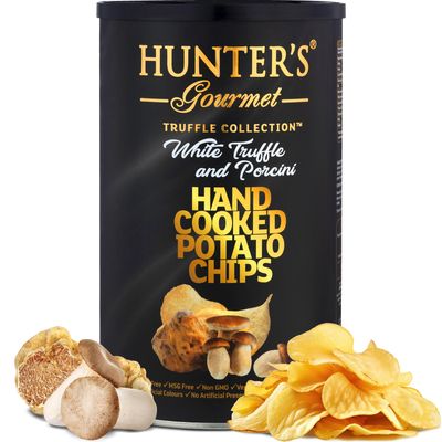 Hunter's Gourmet Premium Truffle Chips | No Artificial Colors or Preservatives | Hand-Cooked | Made with 100% Sunflower Oil | White Truffle & Porcini | Gluten-Free Snacks | Pack of 1 | 150g