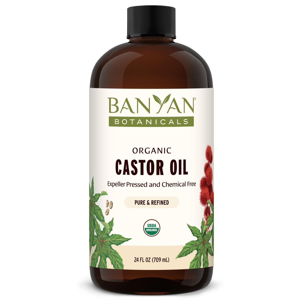 Banyan Botanicals Organic Castor Oil  Pure and Refined Castor Oil  for Face and Skin Care, Hair Care, and Natural Beauty  24 oz  Non GMO, Hexane Free, Vegan, and Cruelty Free