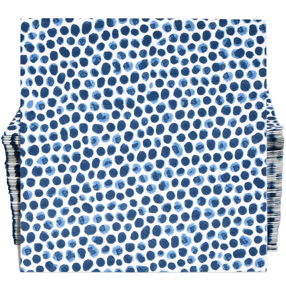 100 Blue Dot Cocktail Napkins 3 Ply Disposable Beverage Napkins