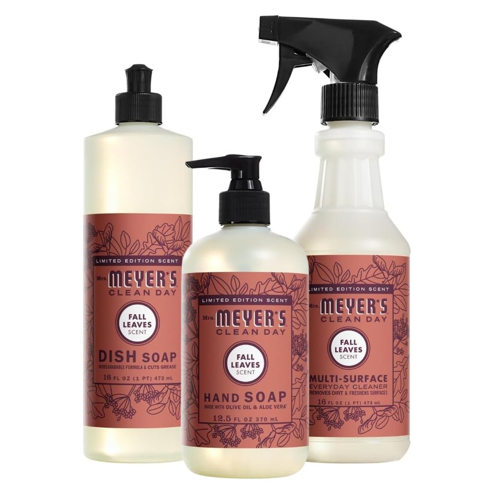 Mrs. MEYER'S Fall Leaves Kitchen Set Variation, Includes Dish Soap, Hand Soap and Multi-Surface Cleaner, 3 ct.