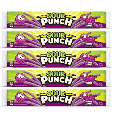 Sour Punch Fruity Mystery Straws Bundle 3 Items Gift Assortment 4.5 ounce pack each, 3 packs total (Grape)