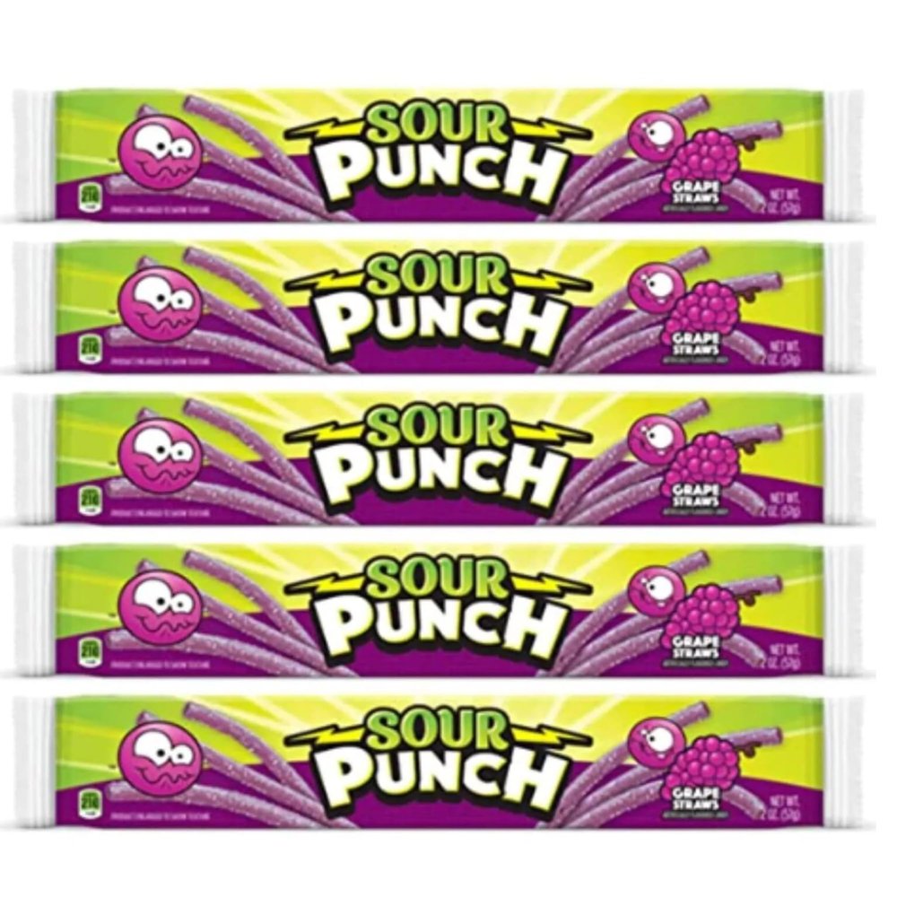 Sour Punch Fruity Mystery Straws Bundle 3 Items Gift Assortment 4.5 ounce pack each, 3 packs total (Grape)
