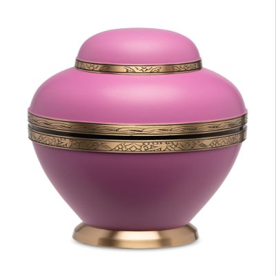 Adult Brass Urn for Human Ashes - Matte Lilac Purple Brass Black - Phoenix Memorials Island Breeze Caribbean Urns - Etched Band - Memorial, Funeral, Burial, Cemetery, or Home Decorative Urn
