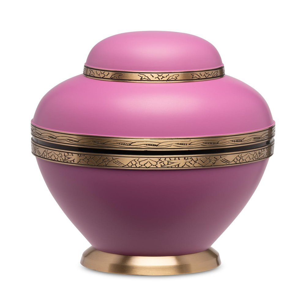 Adult Brass Urn for Human Ashes - Matte Lilac Purple Brass Black - Phoenix Memorials Island Breeze Caribbean Urns - Etched Band - Memorial, Funeral, Burial, Cemetery, or Home Decorative Urn